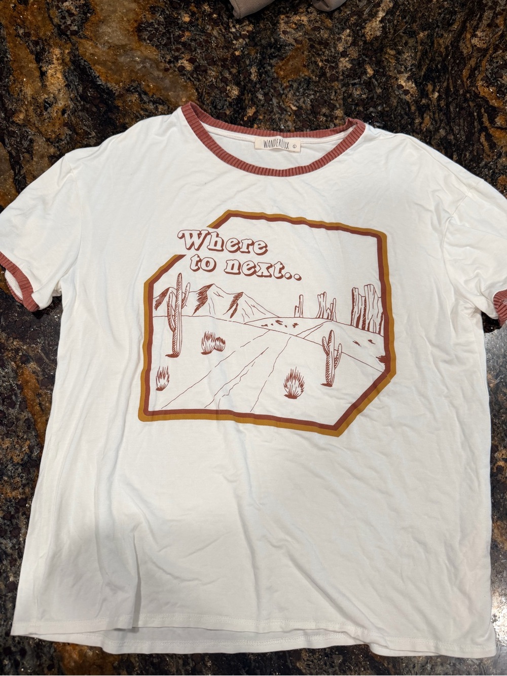 Where to Next Ringer Tee - White with Rust Trim
